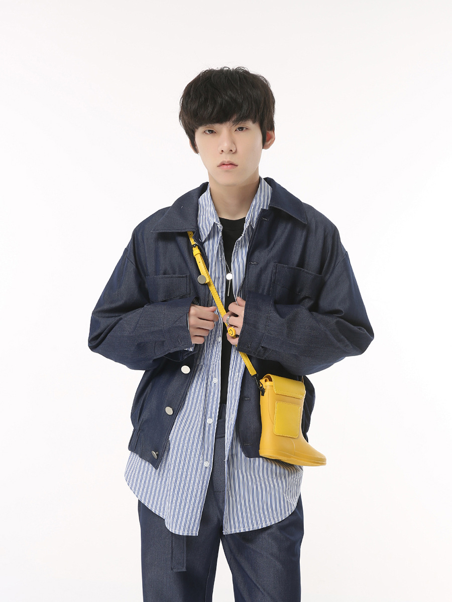 Mtlclothes ropa de Hombre | 2023 otoño nuevo retro simple Chaqueta corta chaqueta Pantalones rectos traje