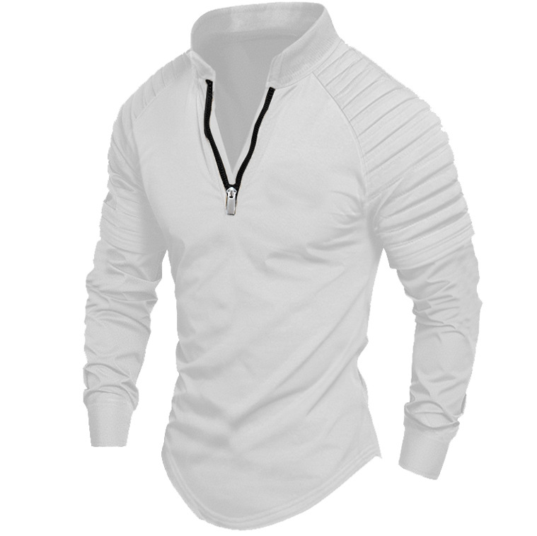 Men's Long Sleeve Polo Shirt With Arm Pleats And Zipper Casual_voghion.com
