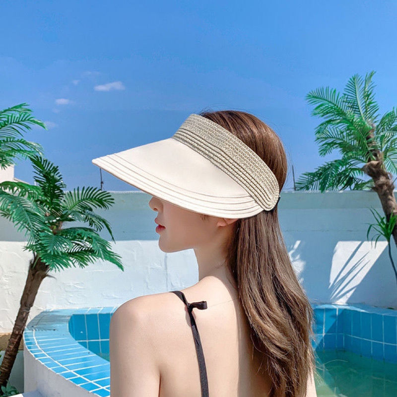 Japanese-Style Beach Sun Protection Visor Hat for Women, Summer Foldable Outdoor Sunshade Hat, Korean Version Vacation Breathable Sun Hat