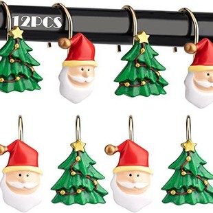 Cartoon Anime Christmas theme resin material anti-rust metal decorative curtain shower curtain hook ring 12-piece set