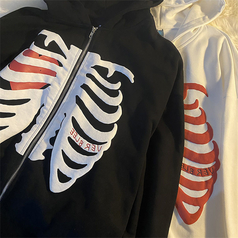 9728#2021 Amazon autumn and winter hooded cardigan sweater women's loose skull print zipper long sleeve coat fashion 9728#2021 Amazon autumn and winter hooded cardigan sweater women's loose skull print zipper long sleeve coat fashion