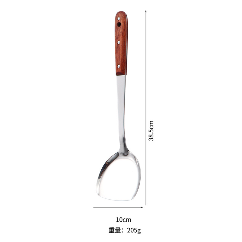 Nuevo juego de cuchara para freír en casa con mango de madera grueso y reforzado de acero inoxidable, pala para cocinar, sopa, papilla, cuchara para chef