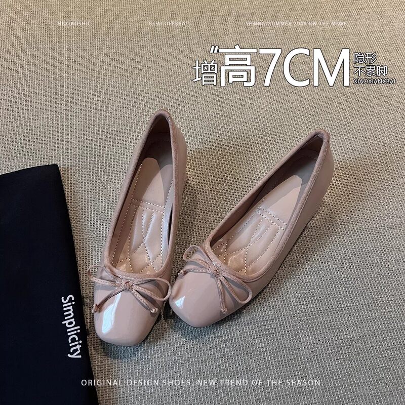 Sheepskin Version~Invisible Inner Height Increase of 7cm, French Bowknot Chunky Heel Single Shoes for Women, 2026 Spring New Mary Jane Shoes Sheepskin Version~Invisible Inner Height Increase of 7cm, French Bowknot Chunky Heel Single Shoes for Women, 2026 Spring New Mary Jane Shoes