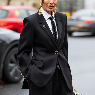 2025 New Autum Fashion European and American Style Long-Sleeved Jacket, Elegant Splicing Design, Slim Suit Jacket