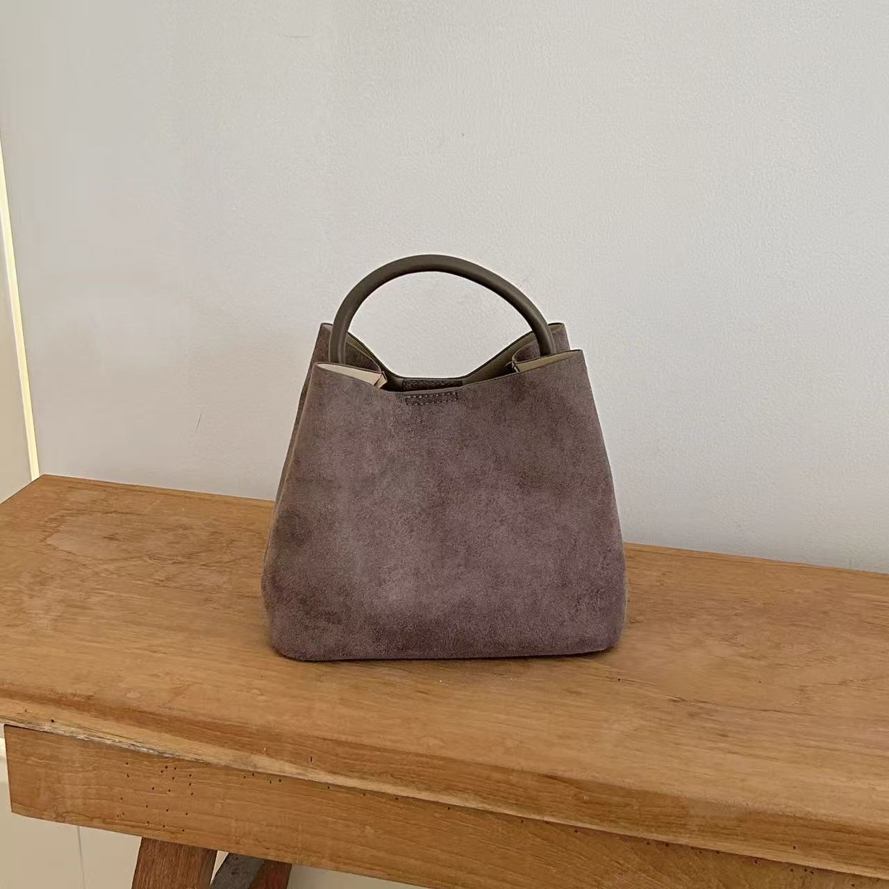 Suede Effect Magnetic Snap Handle Bucket Bag 7