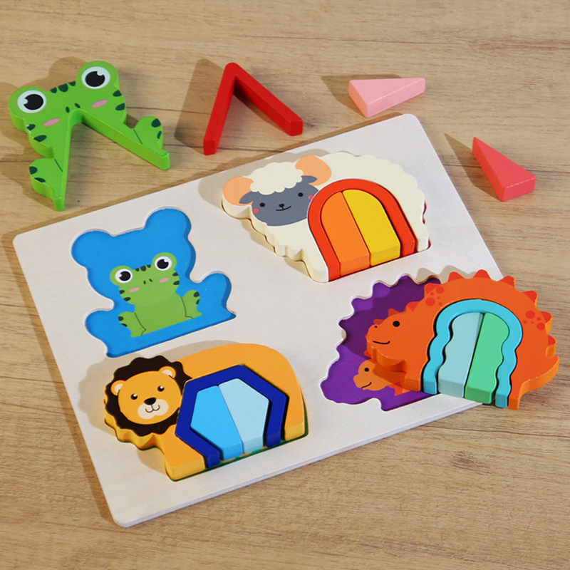 Colores de madera Montessori para niños, formas cognitivas, formas geométricas, rompecabezas tridimensional, rompecabezas, juguetes educativos para la educación temprana