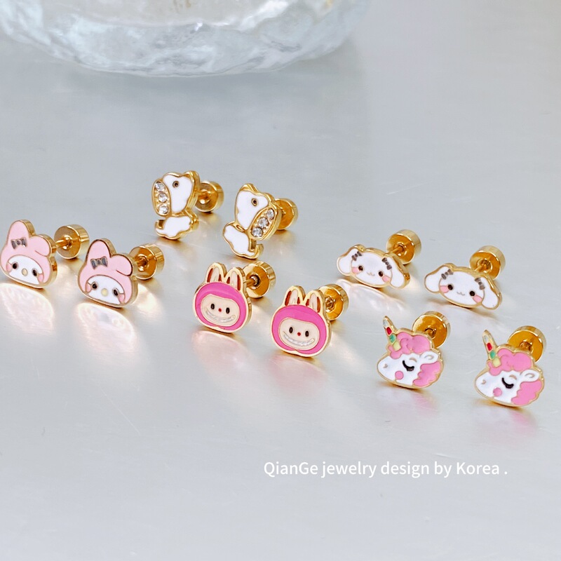 Color Glaze Cartoon Small Animal Titanium Steel Ear Nail Screw Buckle Sweet Cute Girl Mini Design Sense Ear Nail Color Glaze Cartoon Small Animal Titanium Steel Ear Nail Screw Buckle Sweet Cute Girl Mini Design Sense Ear Nail