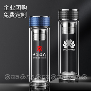 Enterprise advertising cup water Cup double-layer glass printing Cup Tea Cup borosilicate transparent opening gift manufacturer