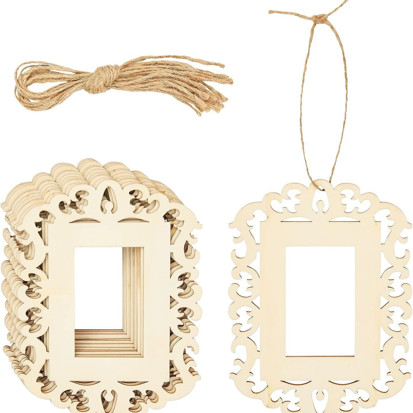 跨境款可DIY木制相框未完成装饰工艺品圣诞树装饰品带绳涂鸦木片