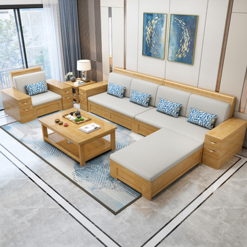 New Chinese-style solid wood sofa, home living room, large and small, winter and summer dual-use, hotel and B&B, high box storage sofa