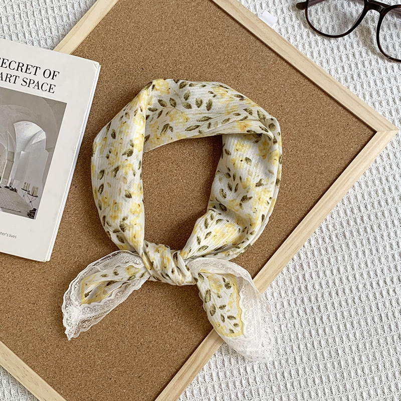 Bufanda de seda, bufanda cuadrada pequeña, sensación de alta calidad, nuevo pañuelo de encaje francés, diadema pastoral femenina de verano, cinta para el cabello atada