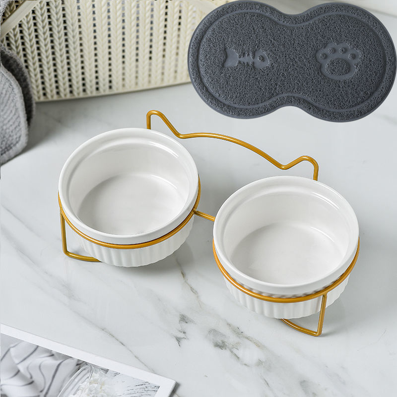 Cerámica doble cuenco cuello para perro y gato cuenco para mascotas cuenco para perros cuenco para perros cuenco para gatos cuenco alimentador para mascotas