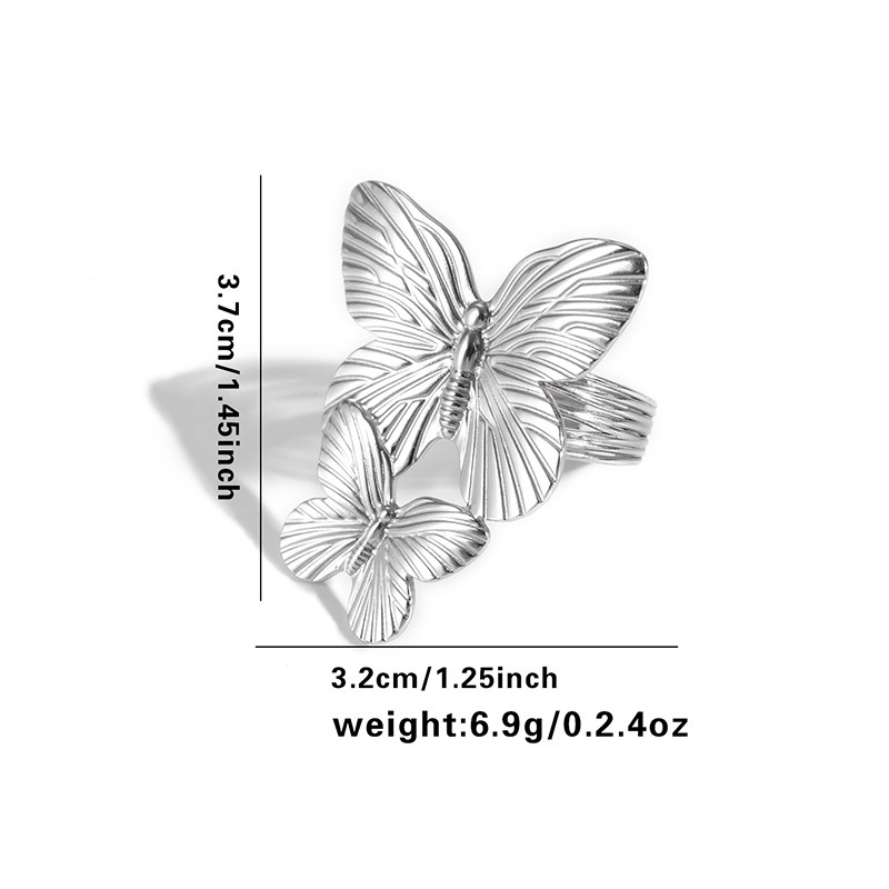 201 Stainless Steel Material Wholesale Jewelry IG Style Flower Butterfly Titanium Steel Plating Open Rings