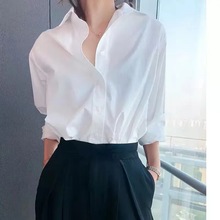 冷淡风宽松衬衫慵懒风设计感小众纯棉法式白色衬衣长袖女