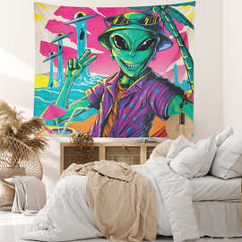 跨境专供 北欧科幻外星人图案印花挂毯 装饰背景布