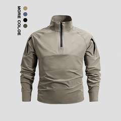 長袖のカエルの服の上着の屋外の弾力性の通気の戦術の訓練服の卸売りのファスナーのポケットのスタンドカラーのtシャツ