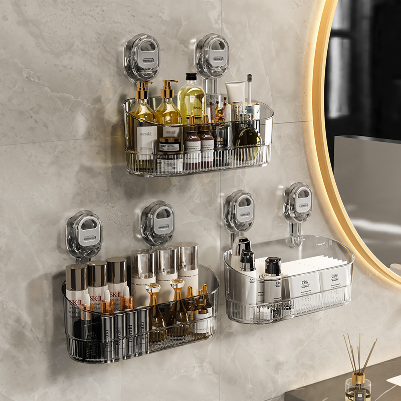 Hole-Free Wall-Mounted Storage Box Bathroom Toilet Wall Traceless Suction Cup Storage Rack Household Washbasin Storage Rack