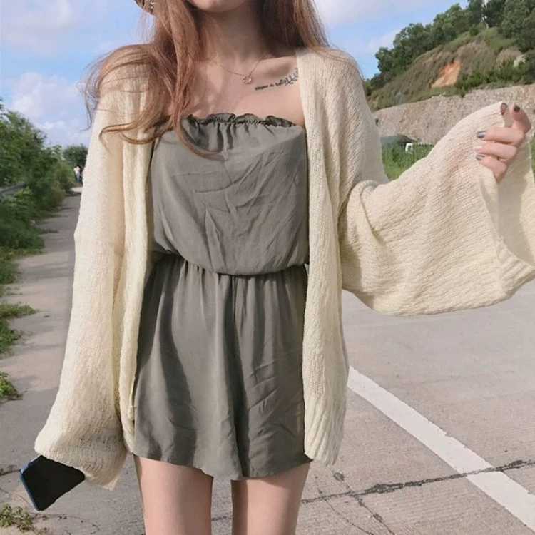 Вязаный oversize летний свитер, женская пляжная куртка, ретро легкое накидка, размер один