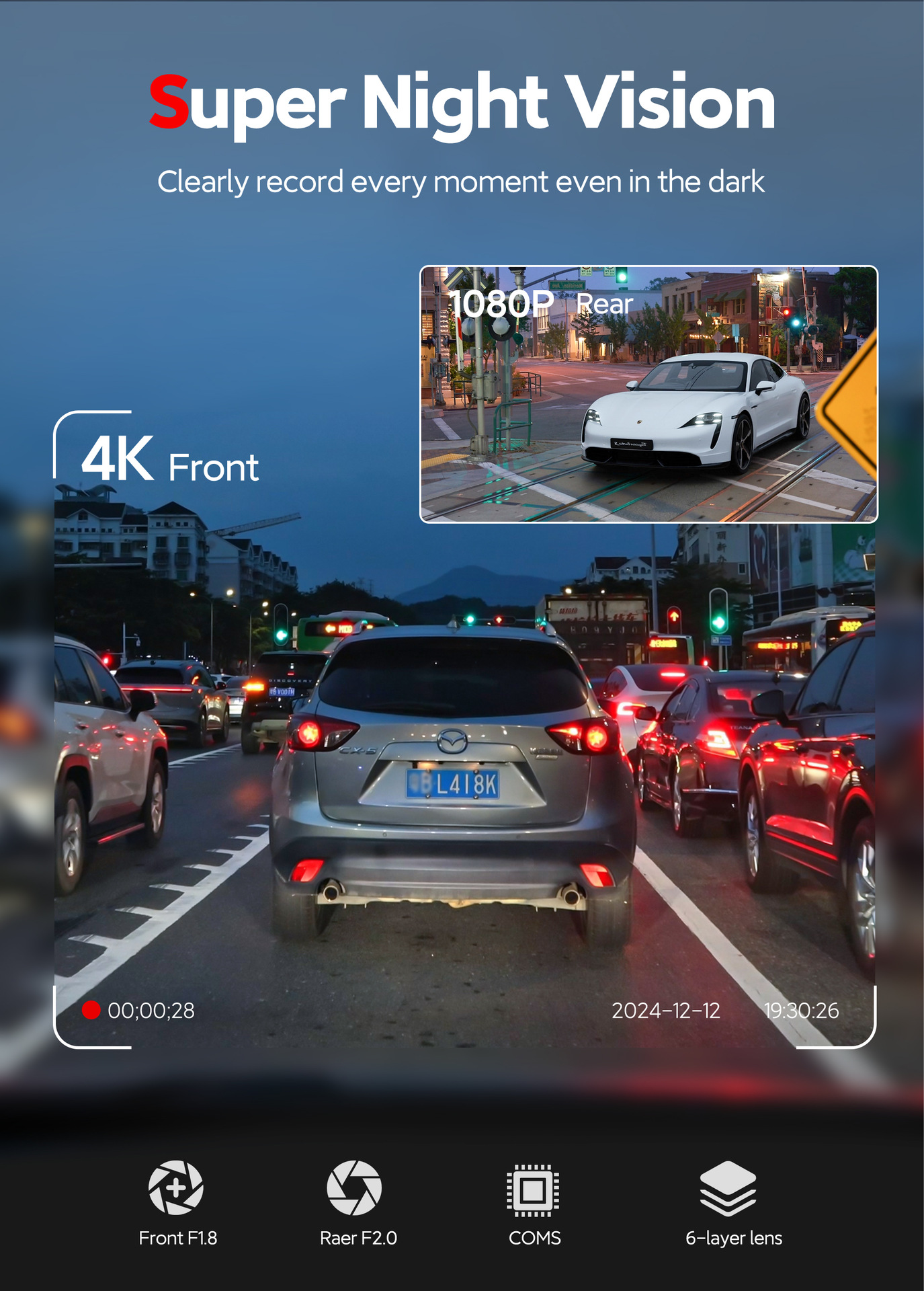 2025 New Driving Recorder 4K High-Definition Adas+Bsd Early Warning Wifi Interconnect Driving Recorder in Stock