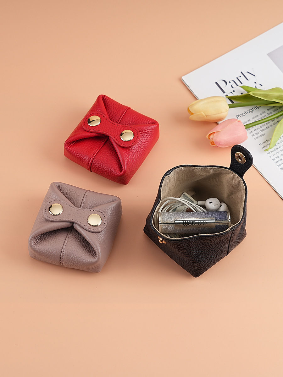 おしゃれ日韩系小銭入れソフト牛革ミニイヤホンキー女性コイン口赤収纳バッグ豆カバン