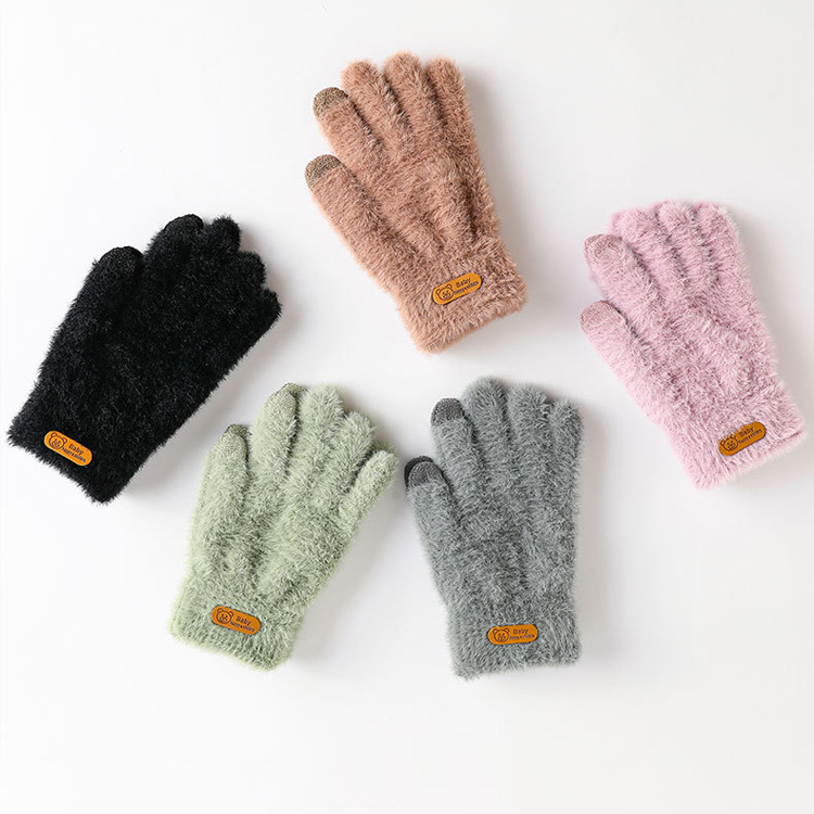 Invierno al aire libre engrosada visón-como cálido guantes de pantalla táctil de las nuevas mujeres de estilo coreano de punto guantes de teléfono móvil
