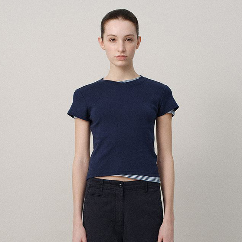 In-Stock Nw Short-Sleeve T-Shirt for Women 2025 Summer New Designer Simple Niche Round Neck Regular Shoulder Top