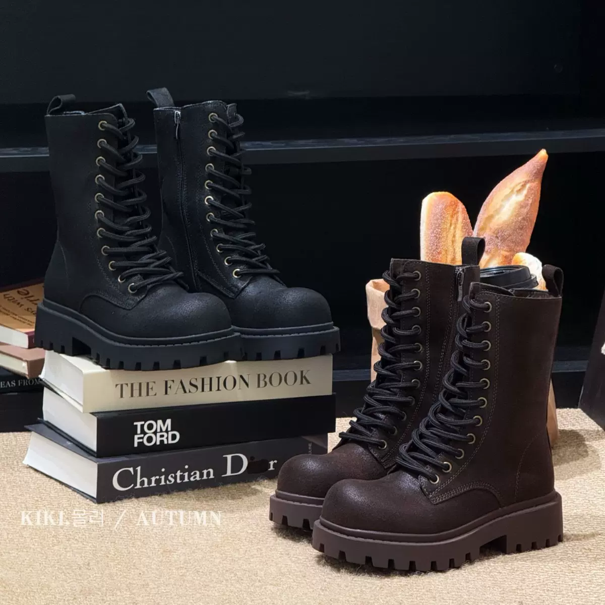 mollykiki 英伦风显脚小骑士靴女2025秋季新款复古厚底潮流马丁靴