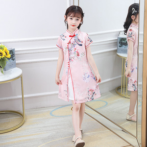 Children Tang suit Chineses dresses Qipao Dresses for girlscheongsam thin section short-sleeved summer girls slim skirt Chinese little girl brim princess dress