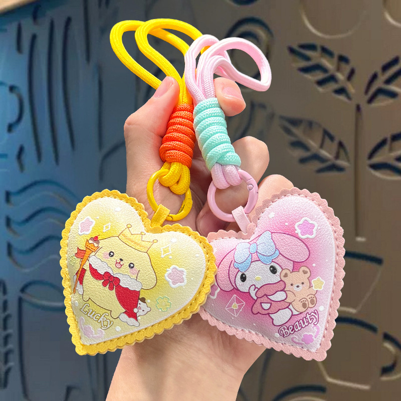 Cartoon Leather Pu Heart-Shaped Sanrio Keychain Lanyard Creative Kuromi Cross-Border Bag Pendant Accessory Cartoon Leather Pu Heart-Shaped Sanrio Keychain Lanyard Creative Kuromi Cross-Border Bag Pendant Accessory