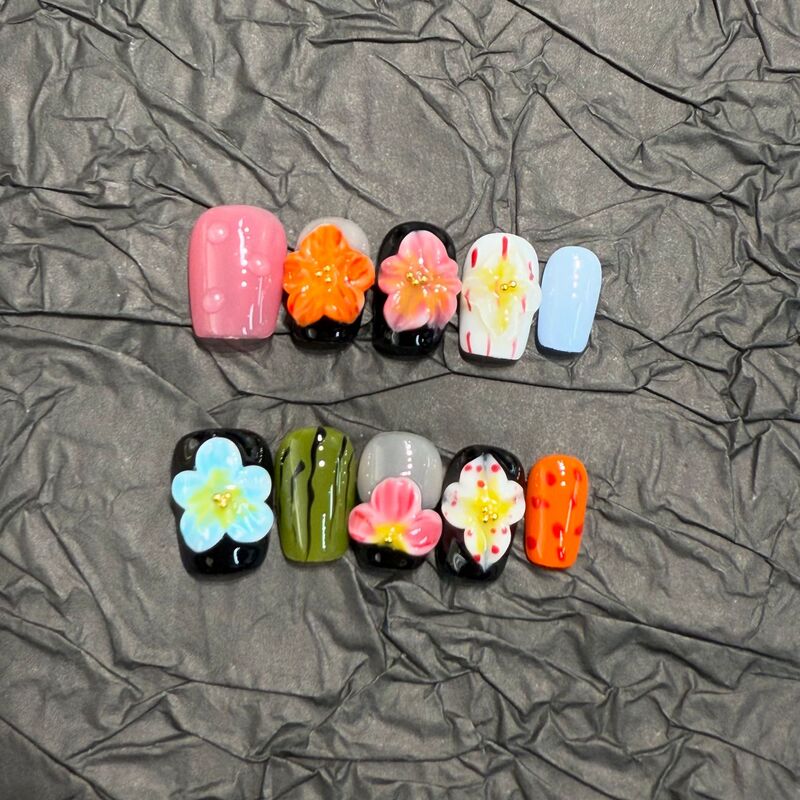 European and American Cross-Border Pure Handmade Short Hawaiian Island Style High-End Design Flash Texture Wearable Nails Wholesale