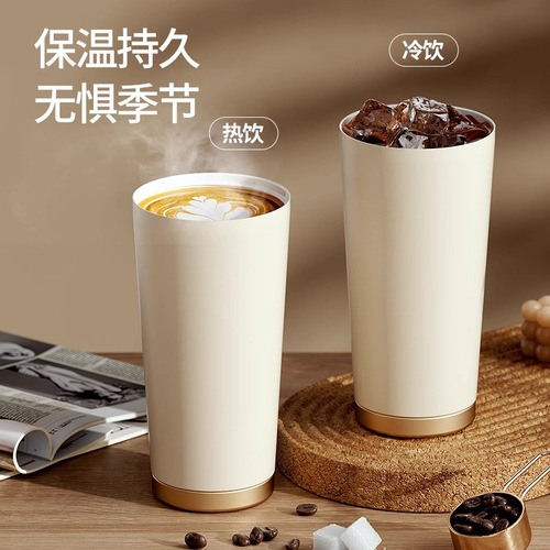 Thermos cup 316 ceramic liner coffee cup large capacity female high-looking portable double drink straw water cup