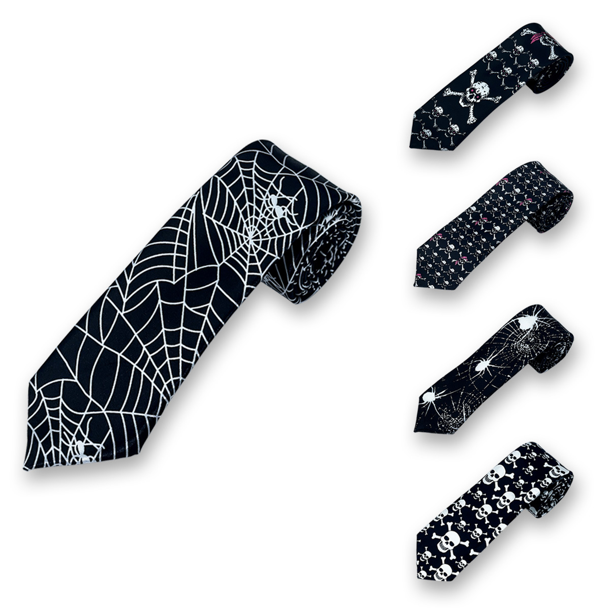 국경 간 TEMU AliExpress 5cm 할로윈 해골 스파이더 웹 장식 넥타이, 유령 축제 의상