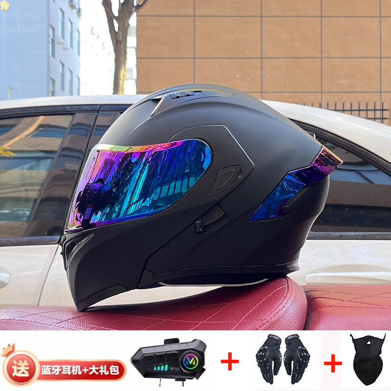 Casco de exposición Orz para hombres y mujeres invierno Doble espejo coche eléctrico semi-Casco completo cola de color coche deportivo ranura Bluetooth cuatro estaciones casco