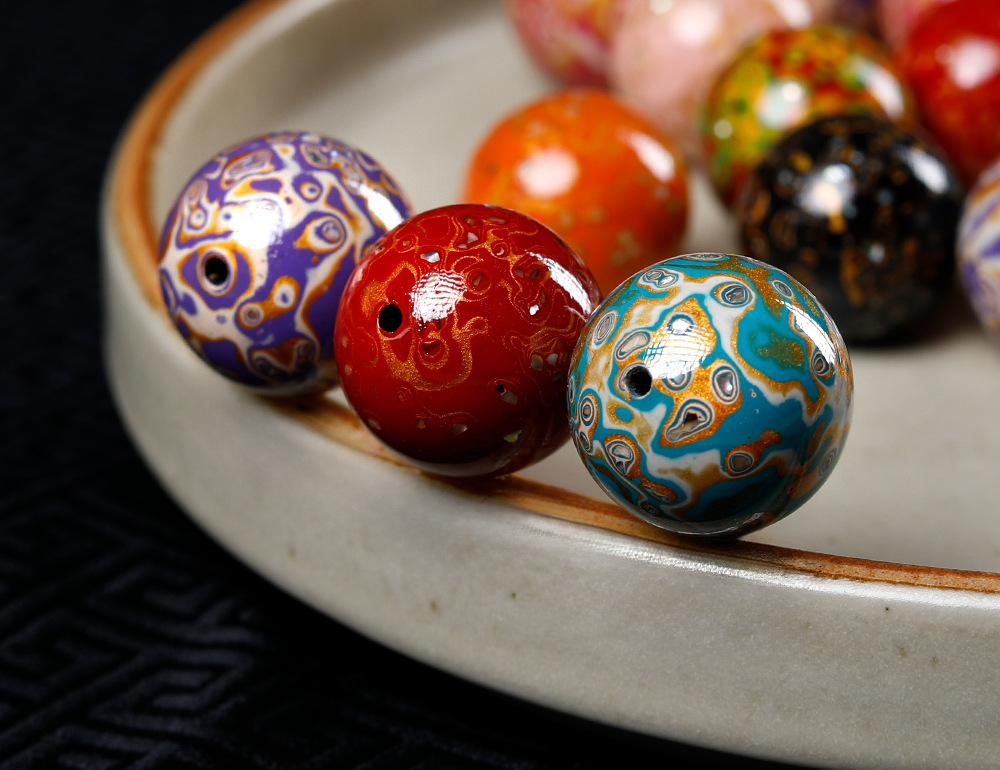 Natural Plant Lacquer Lacquer Beads Inlaid with Mother-Of-Pearl Loose Beads for Crafts, Single Beads, Spacer Beads, DIY Buddhist Bead Accessories, Bracelet