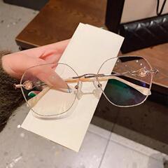 新しいシャンパン金枠なし多角形ブルーレイ防止女性老眼鏡ファッション平光鏡完成品近視鏡卸売り