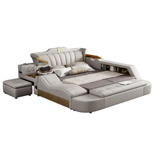 Luxury Leather Bed, Multi-functional Massage Tatami Storage Leather Art Bed, Bedroom, Large Apartment, Foreign Trade Bed 