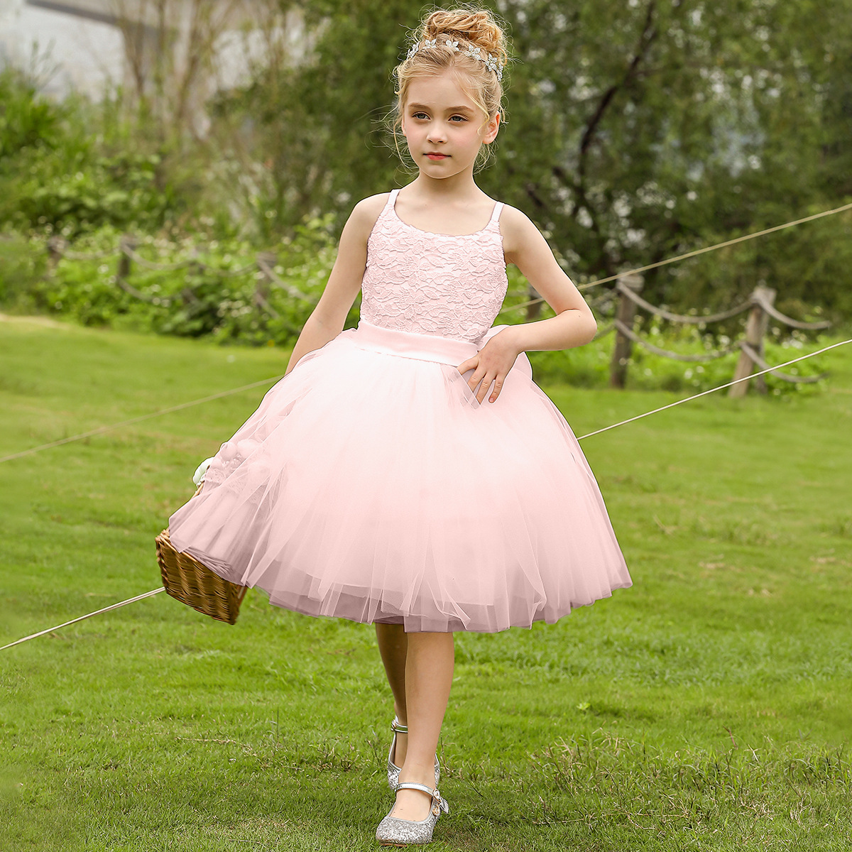 Abito midi da principessa con gonna a sbuffo per bambina, abito da ballo in pizzo per esibizioni al pianoforte, abito casual per matrimoni e compleanni._voghion.com