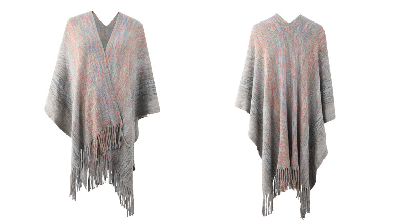 imitation cashmere striped cape fringed hem knitted cardigan shawl nihaostyles clothing wholesale NSMMY84054