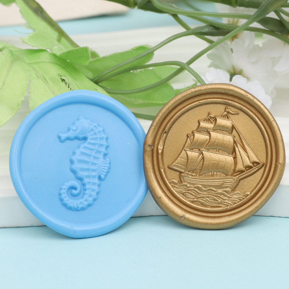 火漆蜡标贴纸海洋系列来图设计LOGO信封请柬印章封蜡火漆印章蜡标