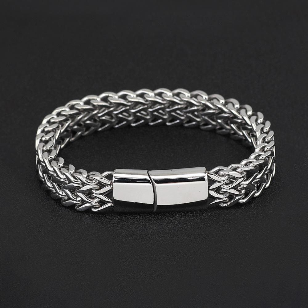 Hip Hop Stainless Steel Double Layer Magnetic Clasp Bracelet Positive Negative Chain Style Woven Fine Polished Jewelry For Stacking_voghion.com