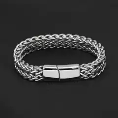 Stainless Steel Double-Layer Reversible Chain European American Hip Hop Magnetic Clasp Bracelet Solid Titanium Steel Woven High Polished Jewelry for Stacking