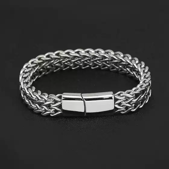 Stainless Steel Double-Layer Reversible Chain European American Hip Hop Magnetic Clasp Bracelet Solid Titanium Steel Woven High Polished Jewelry for Stacking