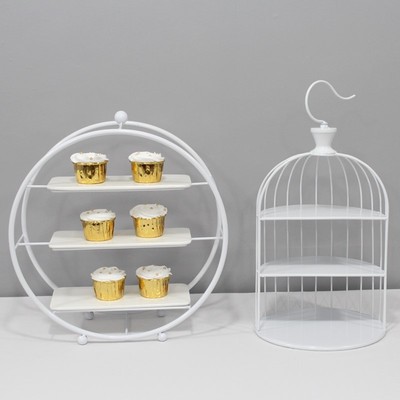 Té de la tarde de estilo europeo de tres capas de merienda de pie pausa de té de comida fría mesa de postre moderno hotel vajilla Buffet soporte de exhibición image 13