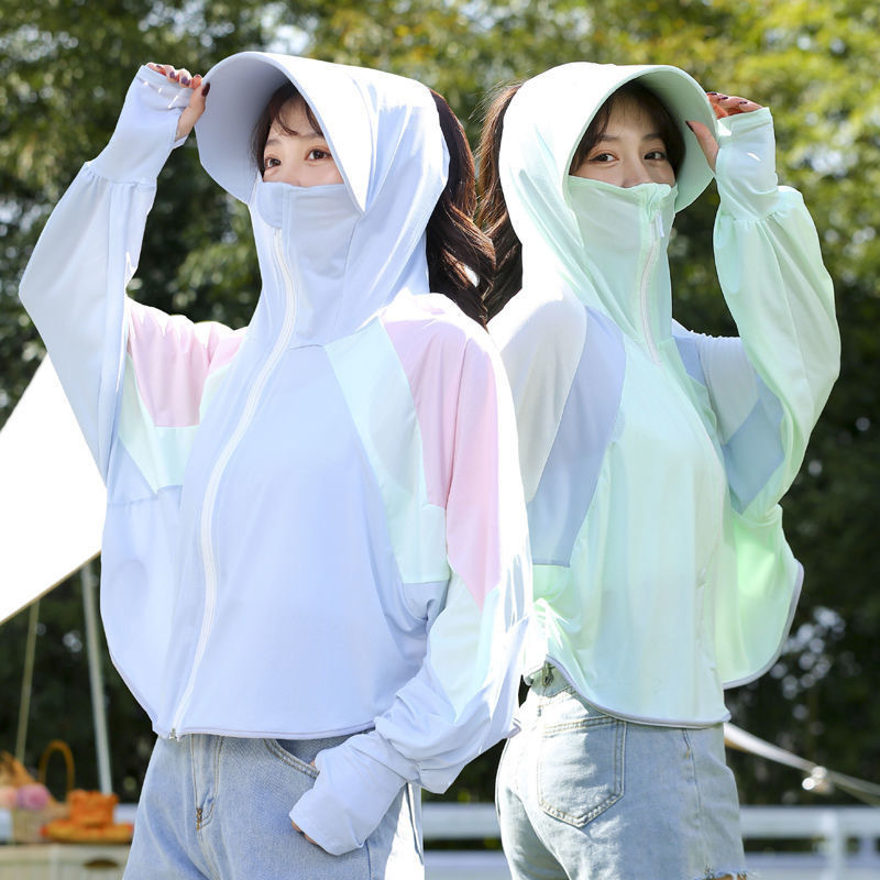 Color-Blocked Sun Protection Clothing for Women, Summer Thin Hooded Cape Sun Protection Clothing, Anti-Uv Ice Silk Shawl Sun Protection Cover-Up Color-Blocked Sun Protection Clothing for Women, Summer Thin Hooded Cape Sun Protection Clothing, Anti-Uv Ice Silk Shawl Sun Protection Cover-Up