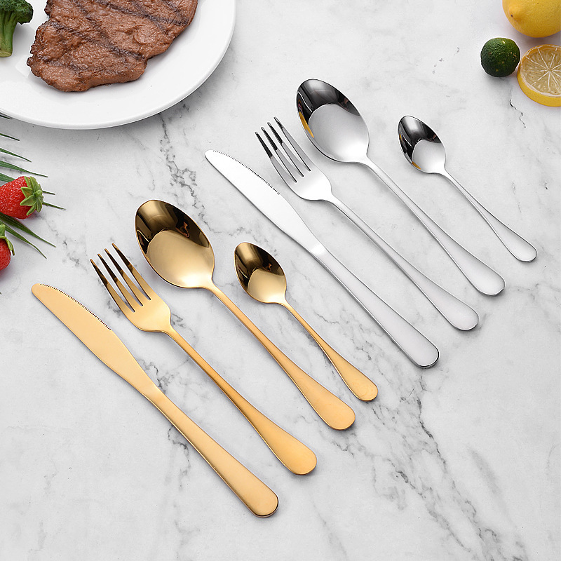 Stainless Steel Spoon 1010 Knife, Fork and Spoon Four-piece Tableware Western-style Hotel Steak Gold Plated Colorful Black Suit Home
