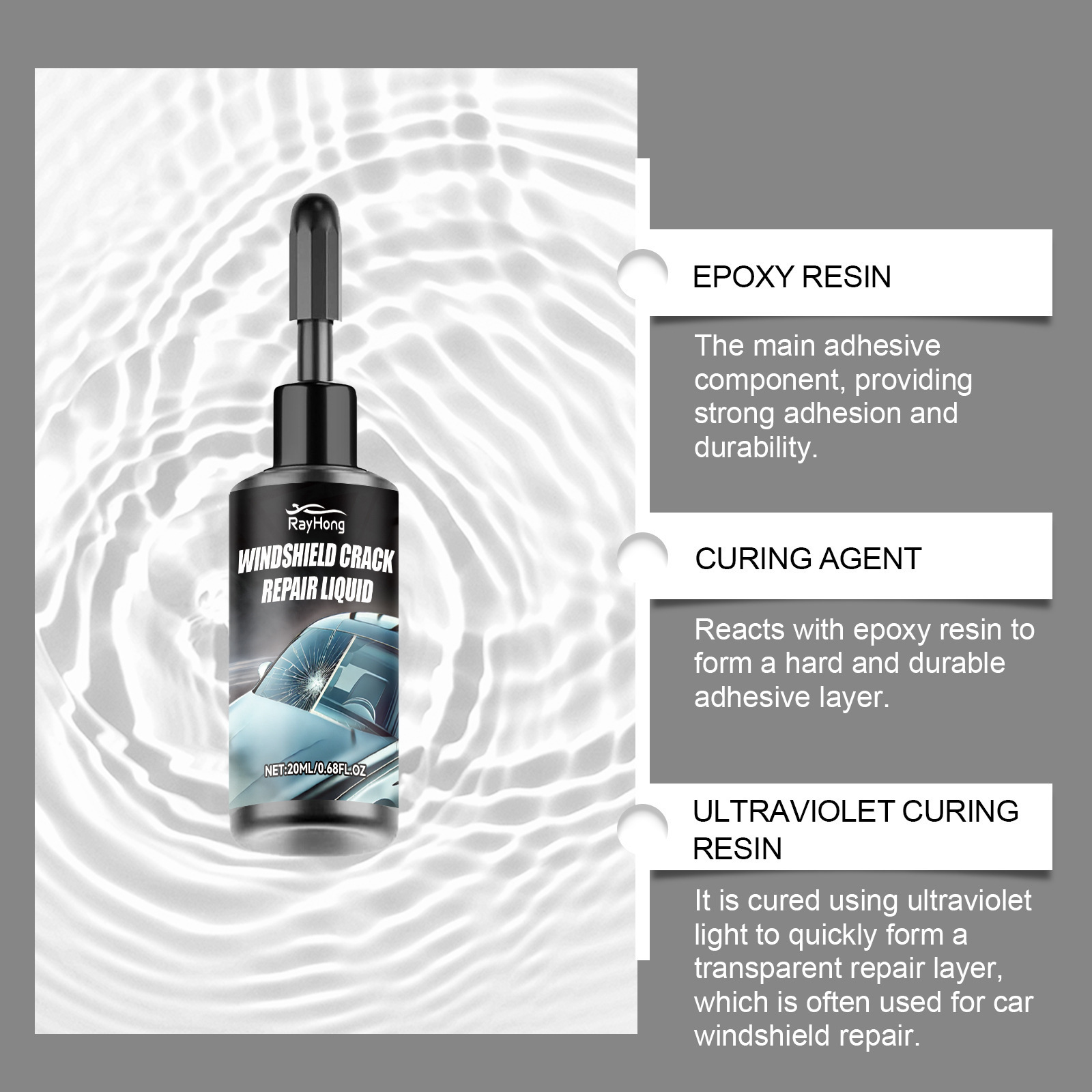 Rayhong Windshield Anti-Crack Care Kit Clear Vision Travel Car Refurbishment Kit