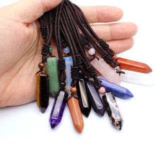 Cross-border jewelry wholesale simple crystal hexagonal prism hand-woven necklace blue sand stone pendant