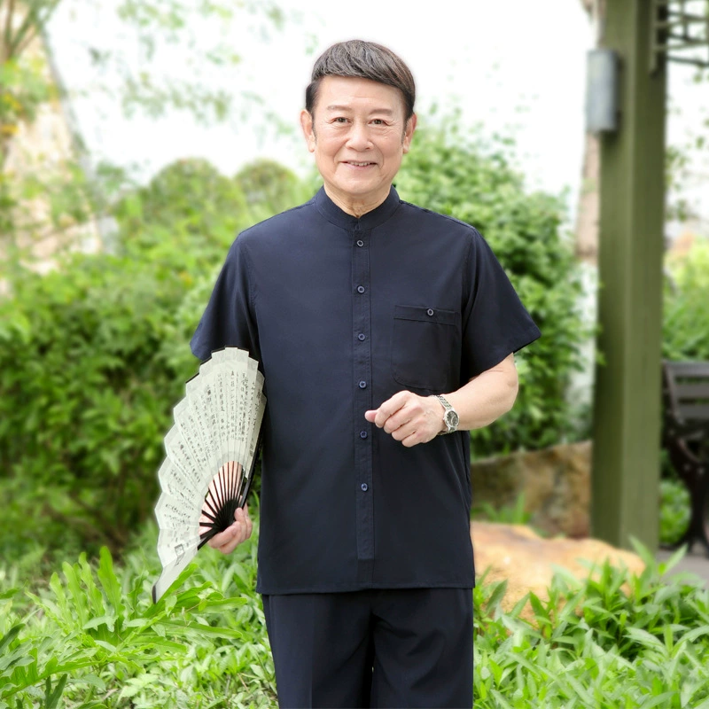 Летняя рубашка для папы, комплект из двух предметов, быстросохнущая рубашка из ледяного шелка для дедушки, летняя тонкая мужская рубашка с короткими рукавами для среднего и пожилого возраста