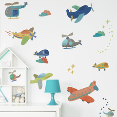 Wholesale Cartoon Airplane Children's Room Kindergarten Bedroom Entrance Home Decor Wall Sticker Decal Self-Adhesive Cross-Border