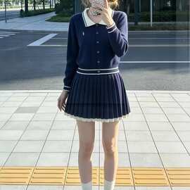 学院风减龄穿搭一整套气质针织套装女秋冬高级感毛衣半身裙两件套